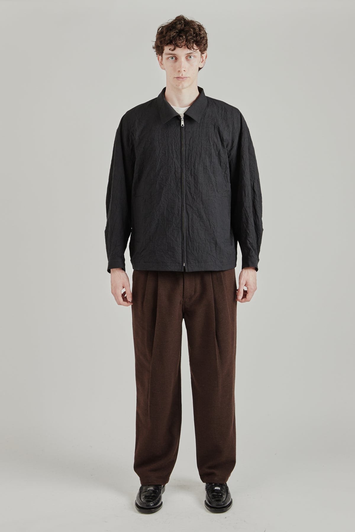 Creasy Zip Up Blouson - Black