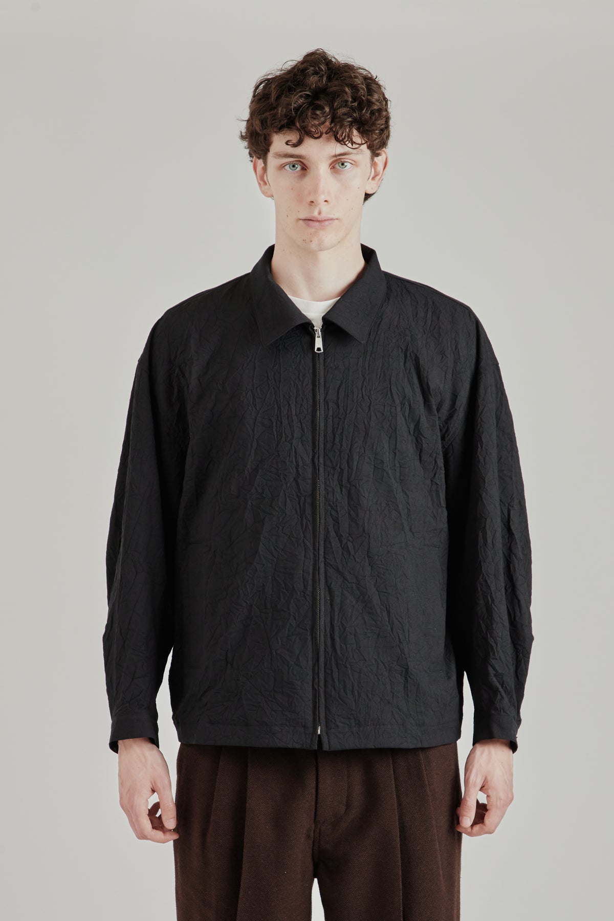 Creasy Zip Up Blouson - Black