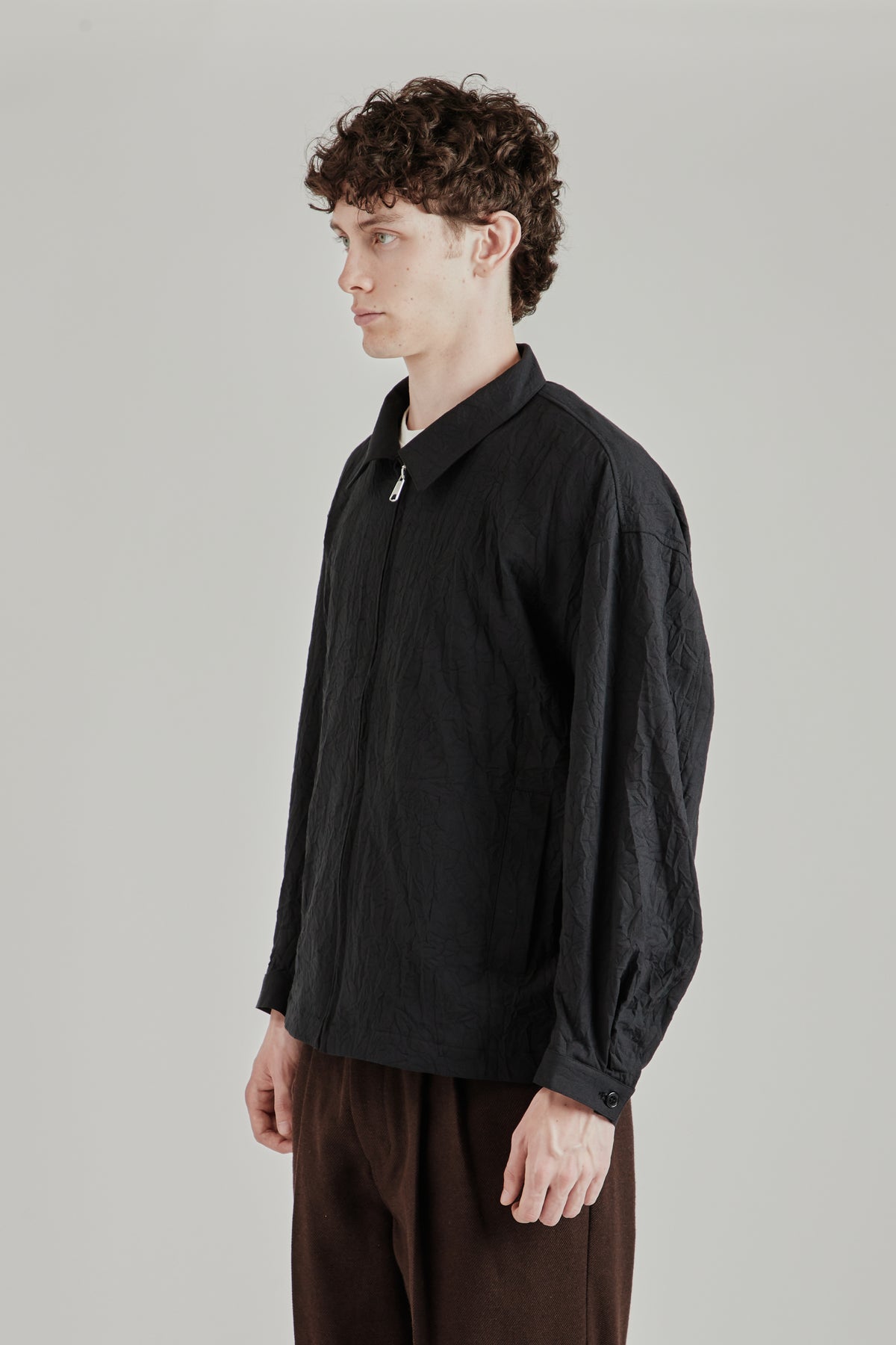 Creasy Zip Up Blouson - Black