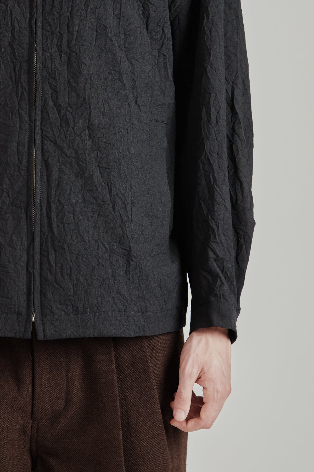 Creasy Zip Up Blouson - Black