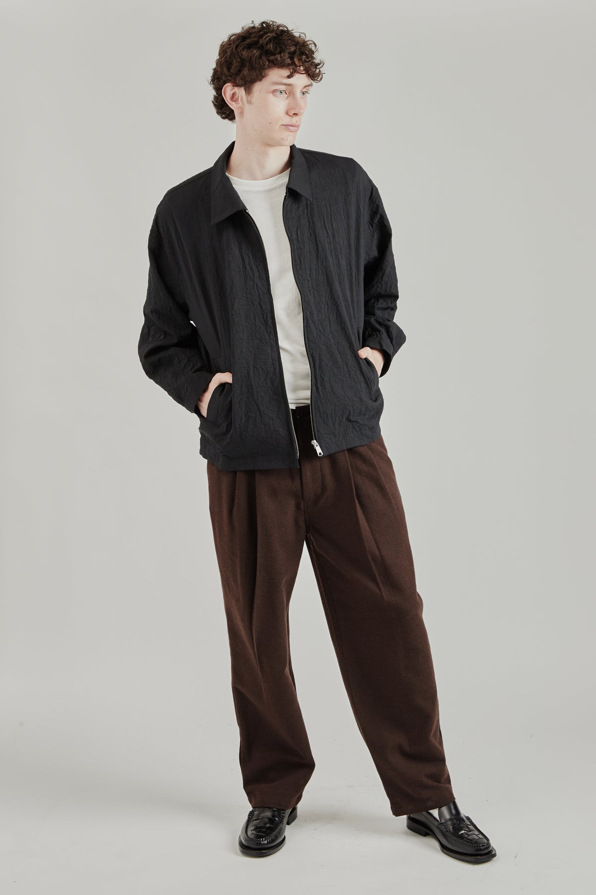 Creasy Zip Up Blouson - Black