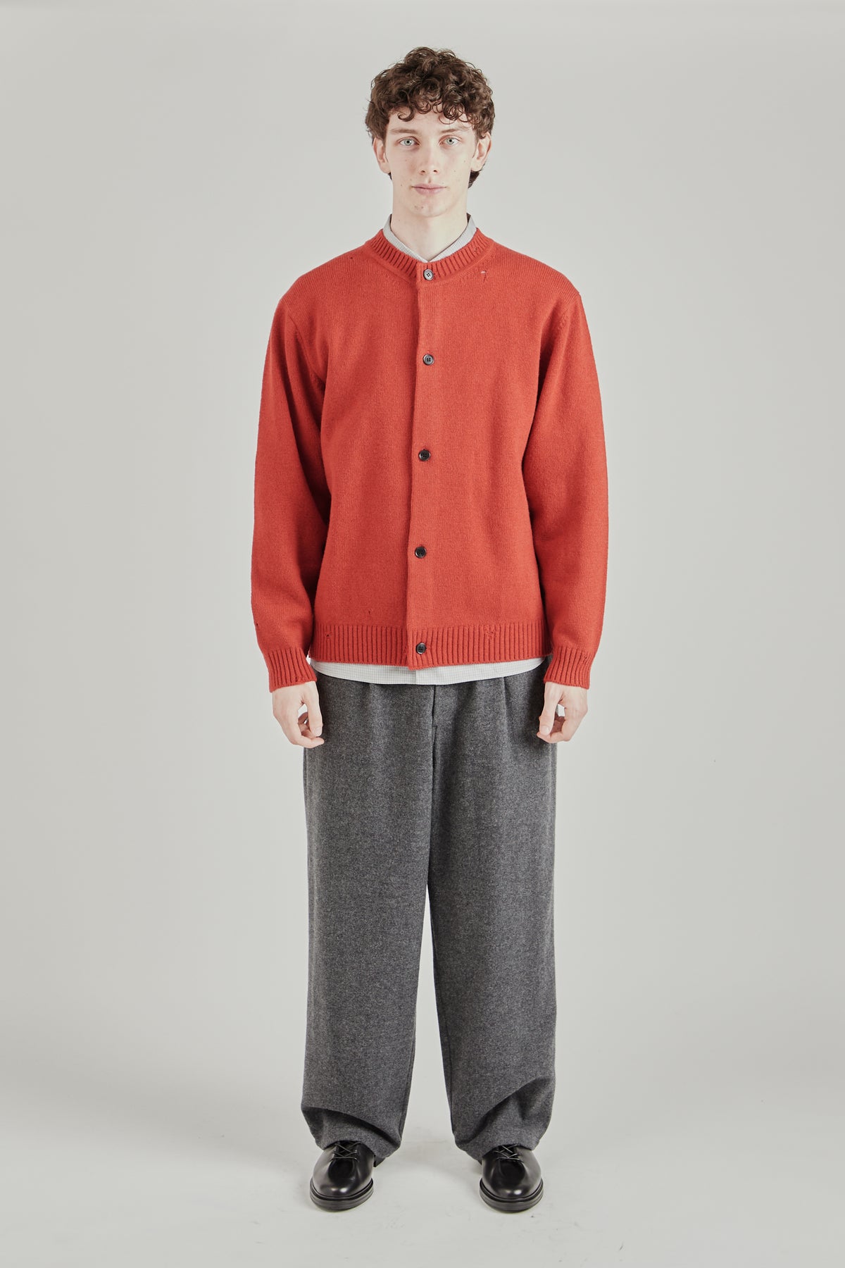 Punched Shetland Cardigan - Vermillion Red