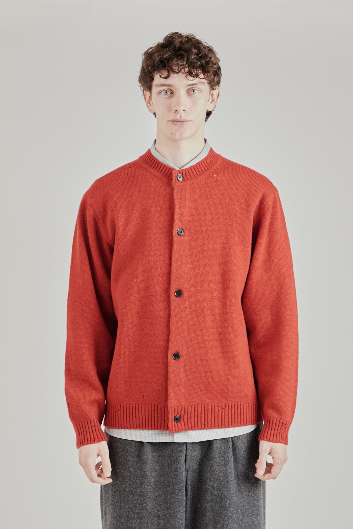 Punched Shetland Cardigan - Vermillion Red