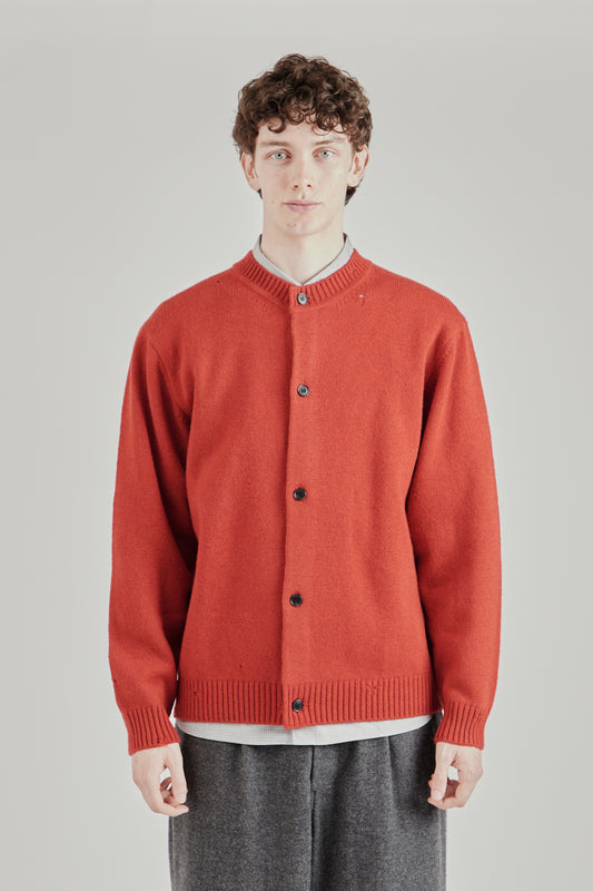 Still By Hand FW26 Punched shetland cardigan Vermilion Red2914