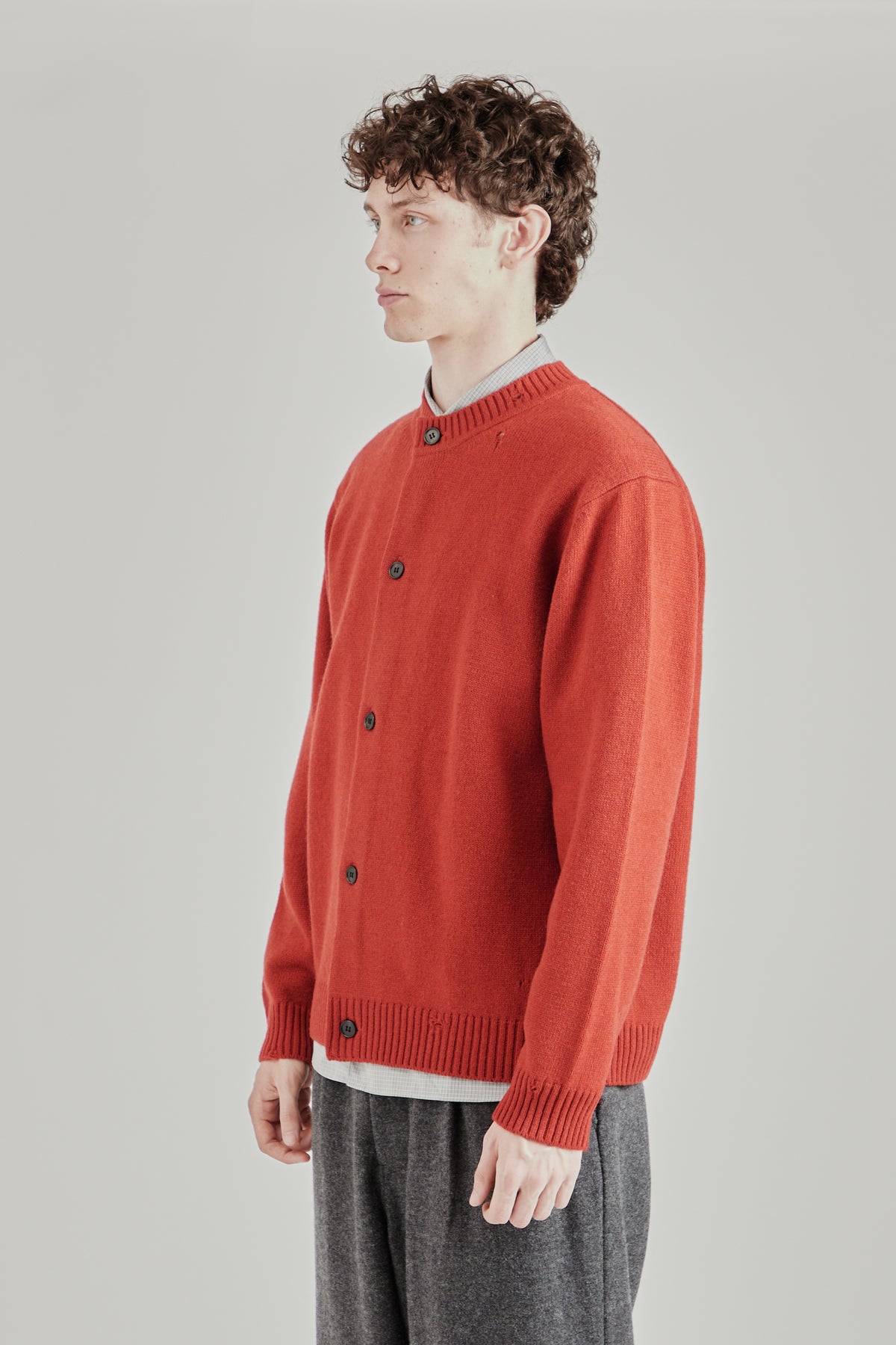 Punched Shetland Cardigan - Vermillion Red