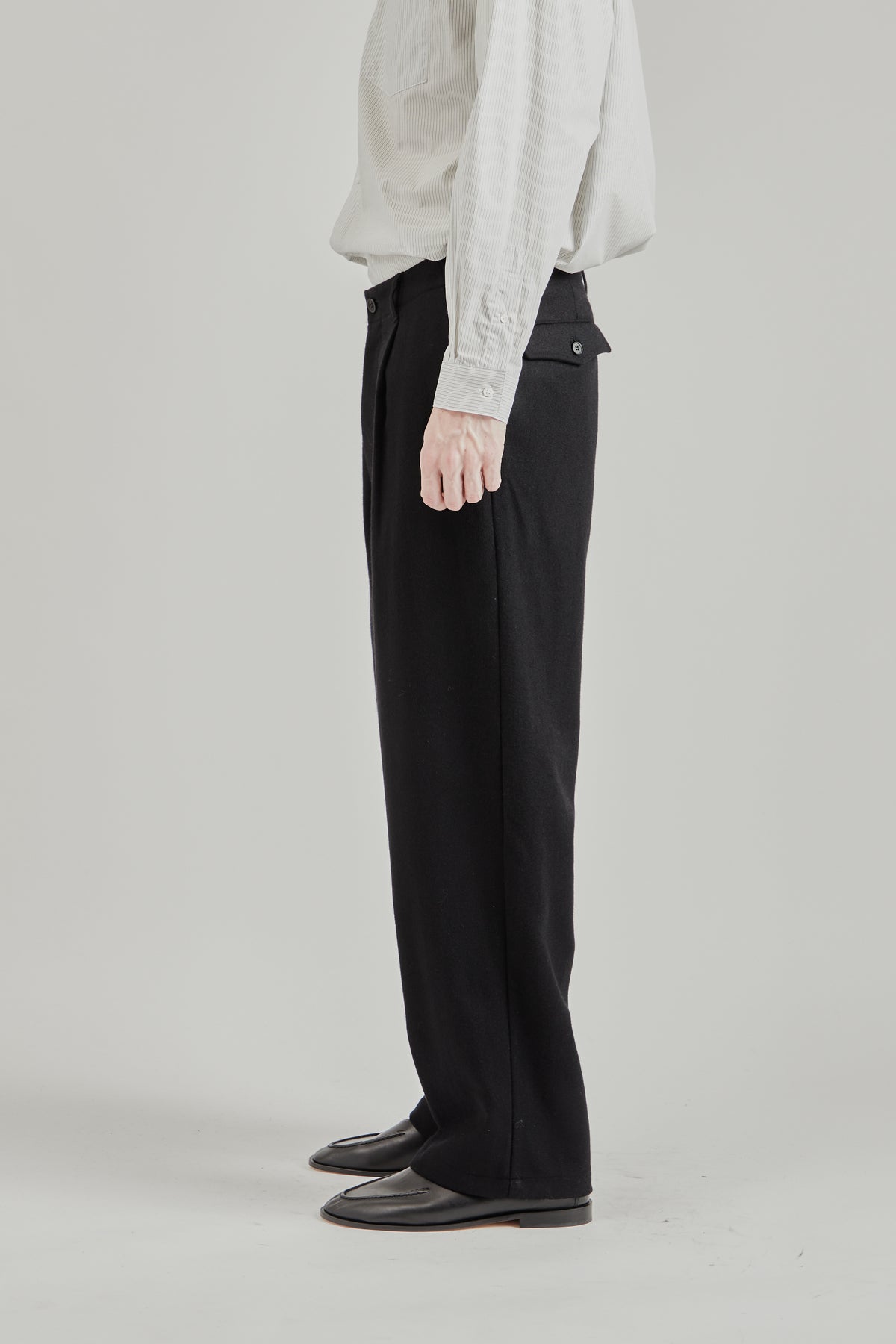 Wool/Nylon Wide Pants - Black