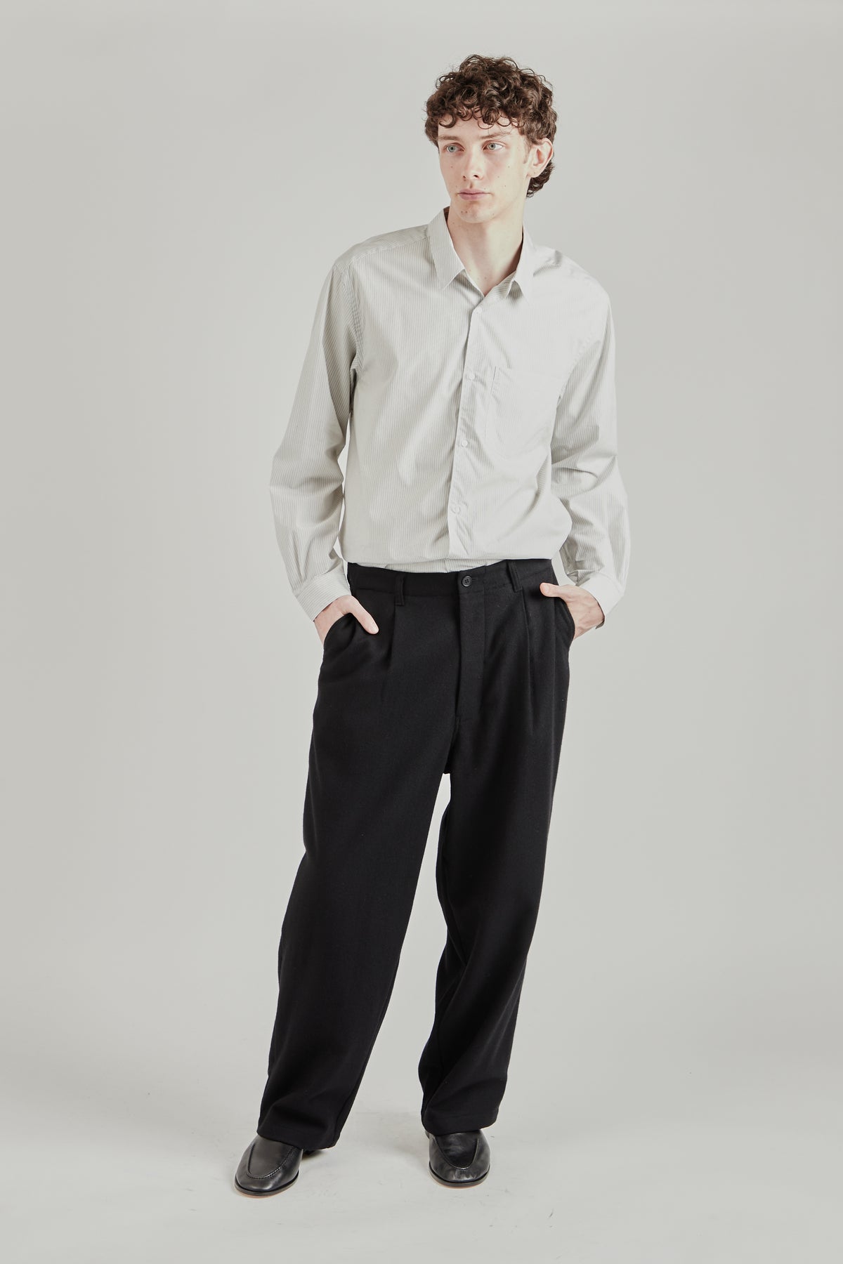 Wool/Nylon Wide Pants - Black