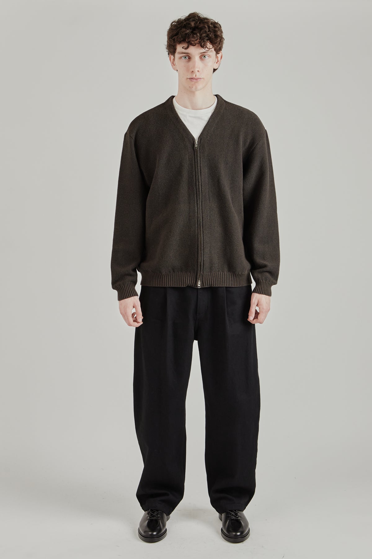 Zip Up Cardigan - Brown Charcoal
