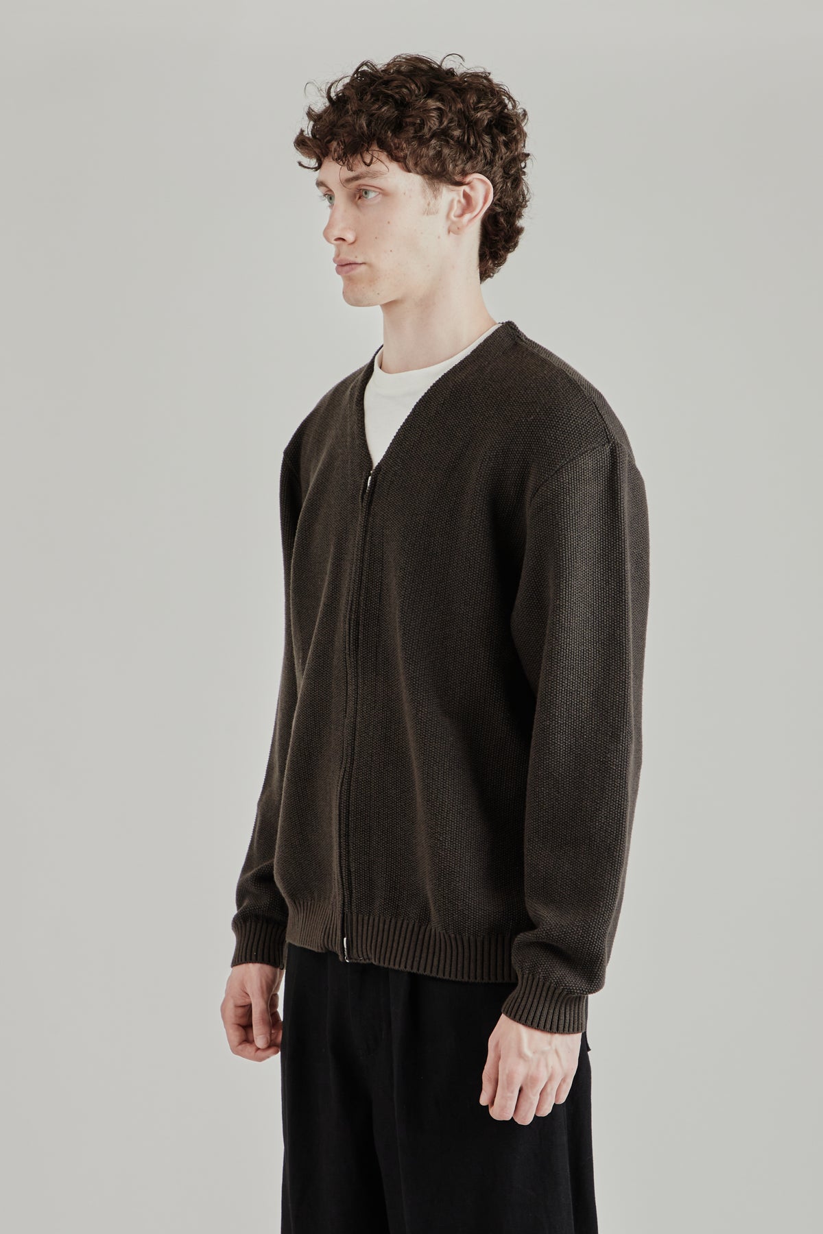 Zip Up Cardigan - Brown Charcoal