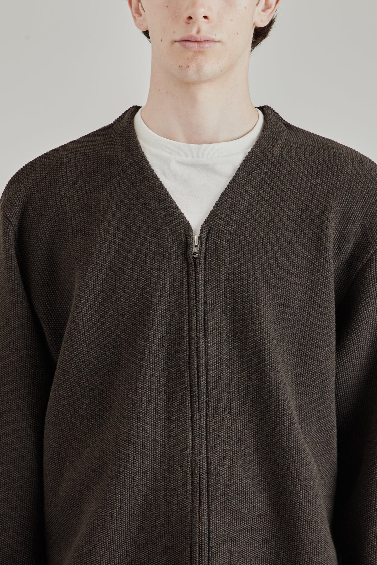 Zip Up Cardigan - Brown Charcoal