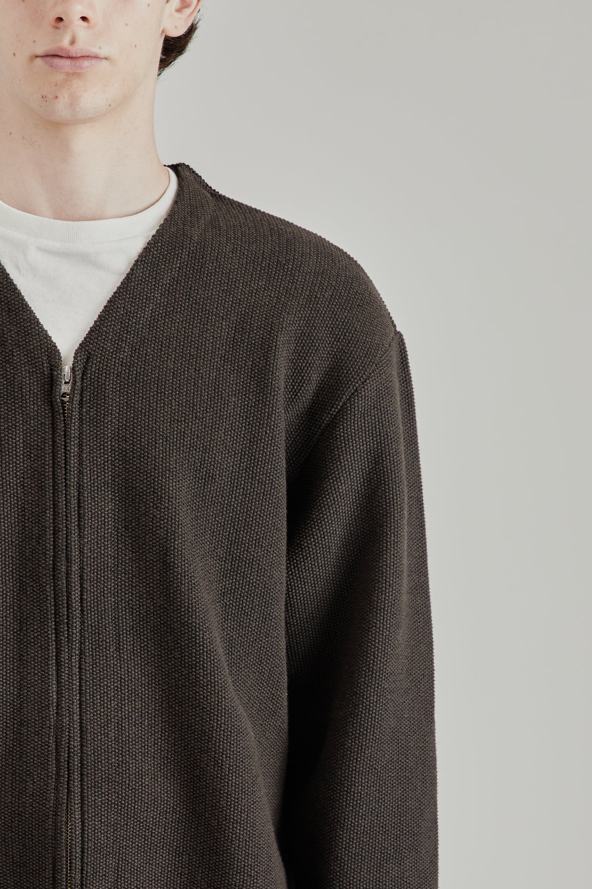 Zip Up Cardigan - Brown Charcoal
