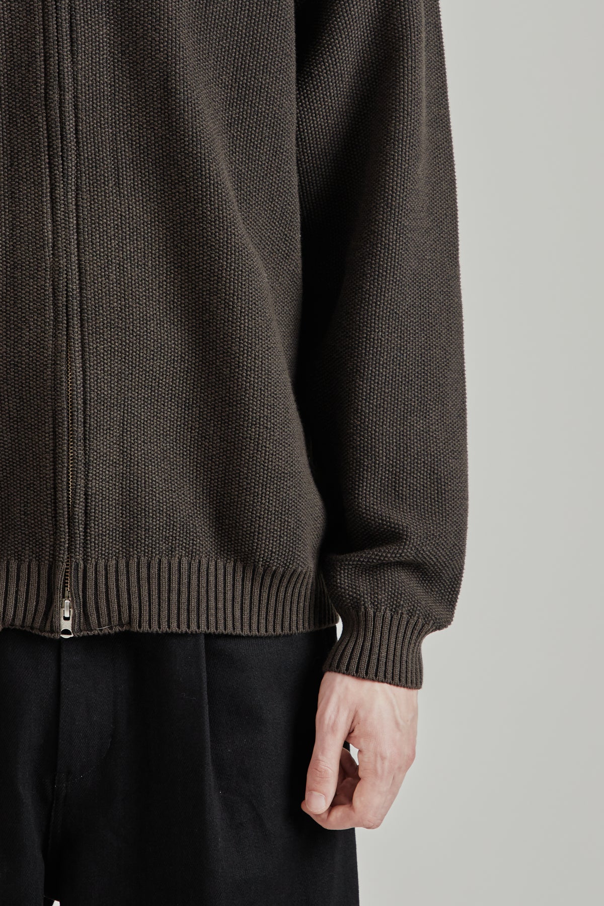 Zip Up Cardigan - Brown Charcoal