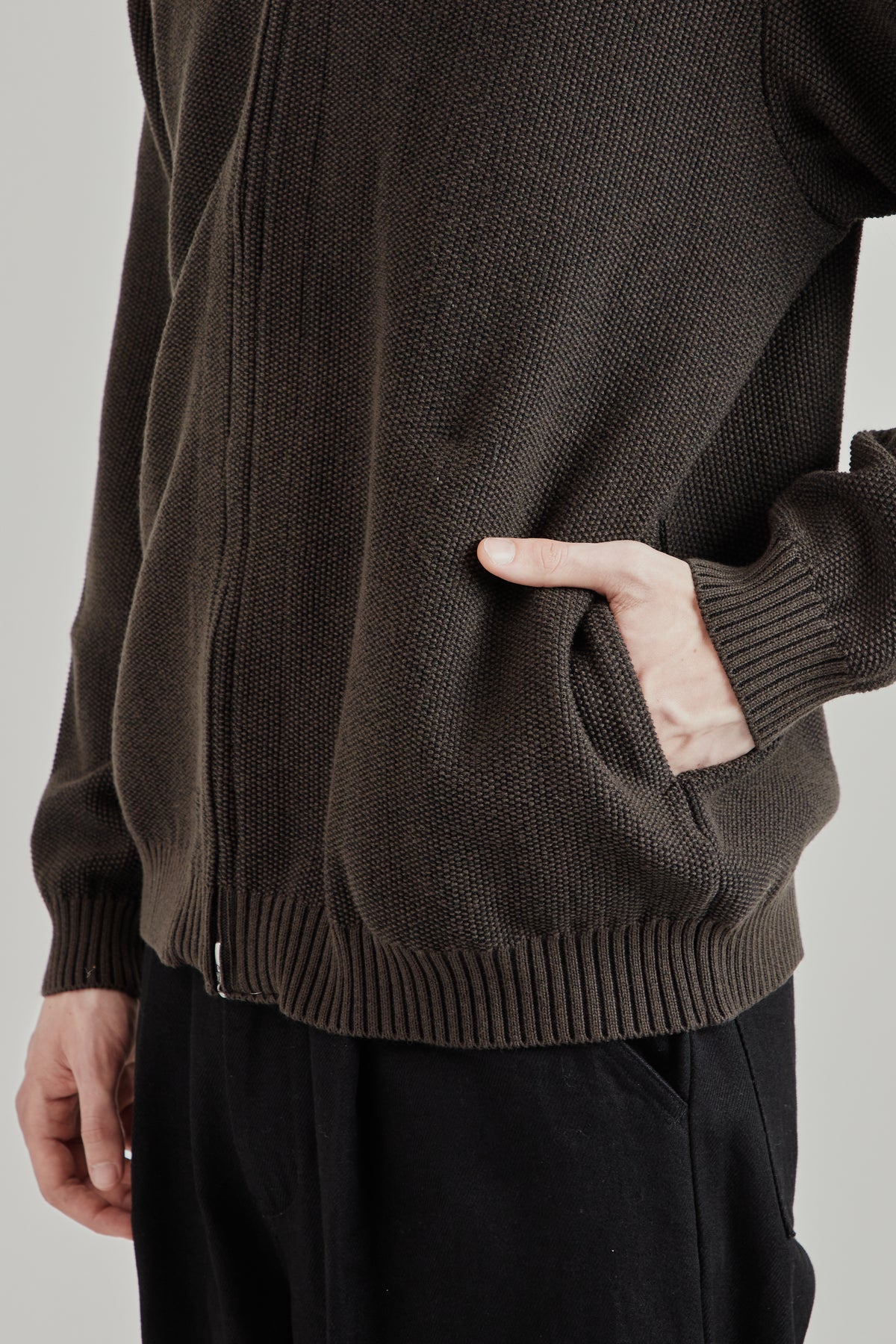 Zip Up Cardigan - Brown Charcoal