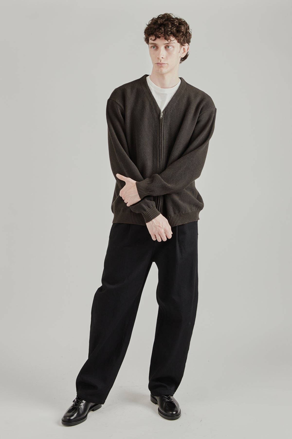 Zip Up Cardigan - Brown Charcoal