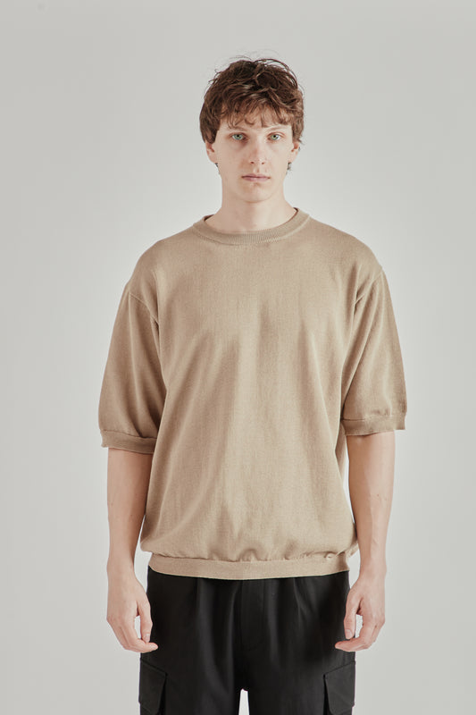 Still By Hand SS26 Half Sleeve Knit T-Shirt Khaki Beige 12
