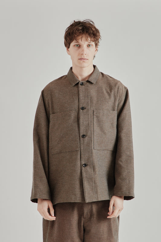 Still By Hand SS26 Mixed Colour Shirt Jacket Brown 2