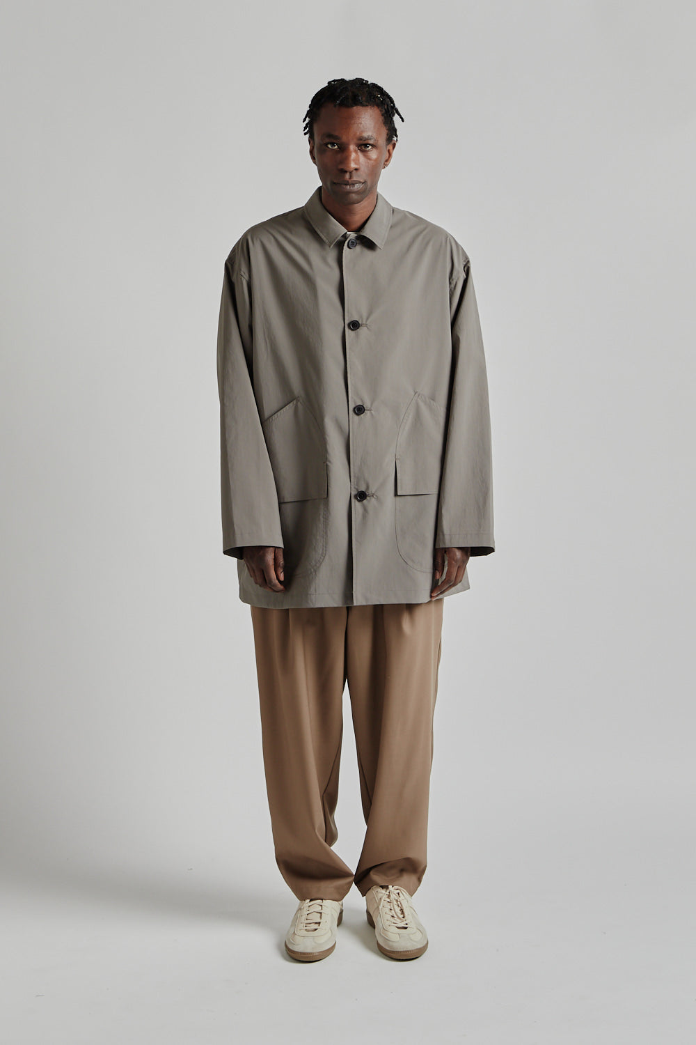 Still by Hand Airy Half Coat Khaki Grey 1