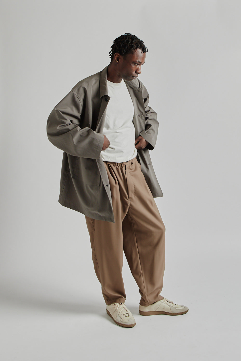 Still by Hand Airy Half Coat Khaki Grey 13