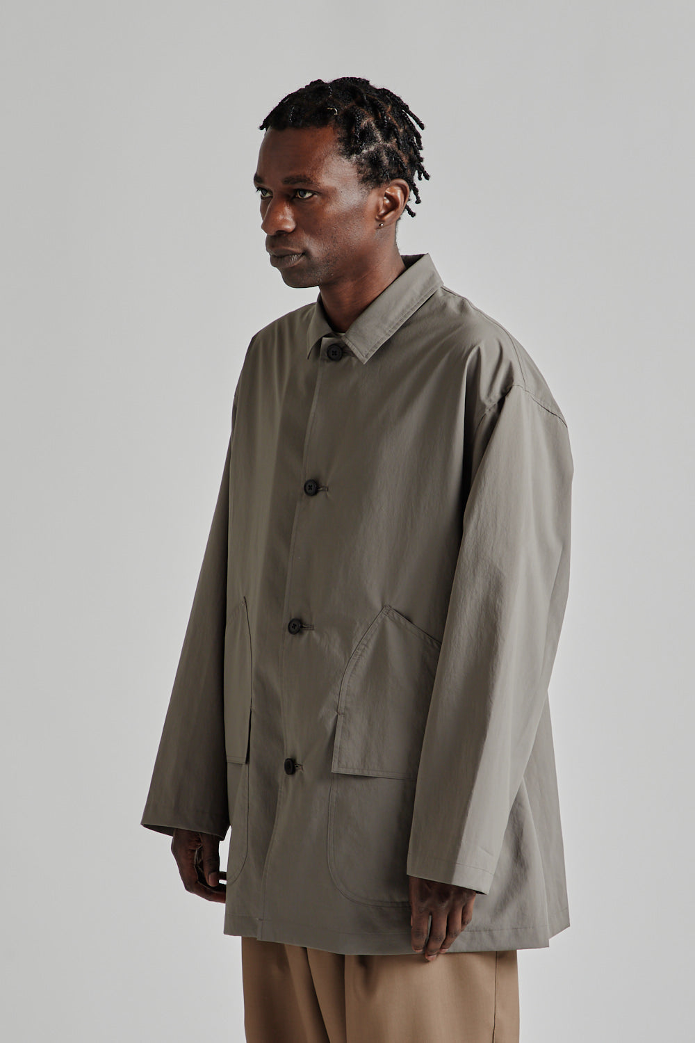 Still by Hand Airy Half Coat Khaki Grey 2