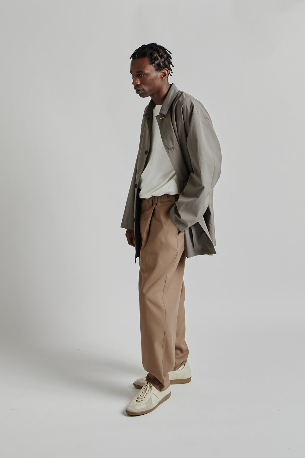 Still by Hand Airy Half Coat Khaki Grey 9