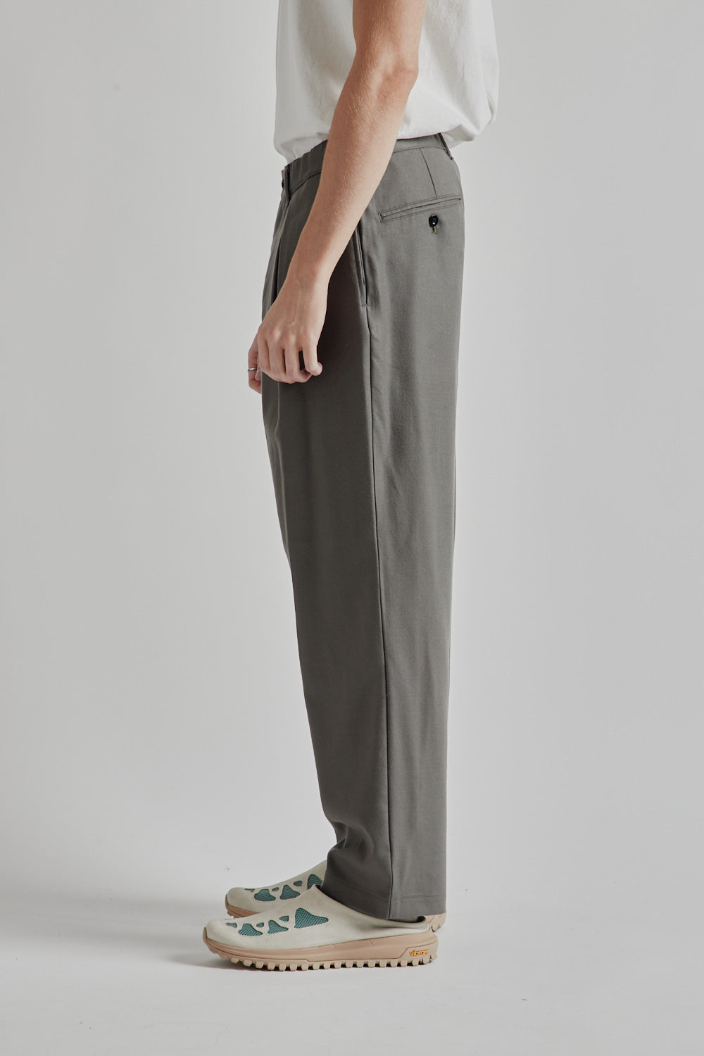 Box Pleat Wool Pants - Greige