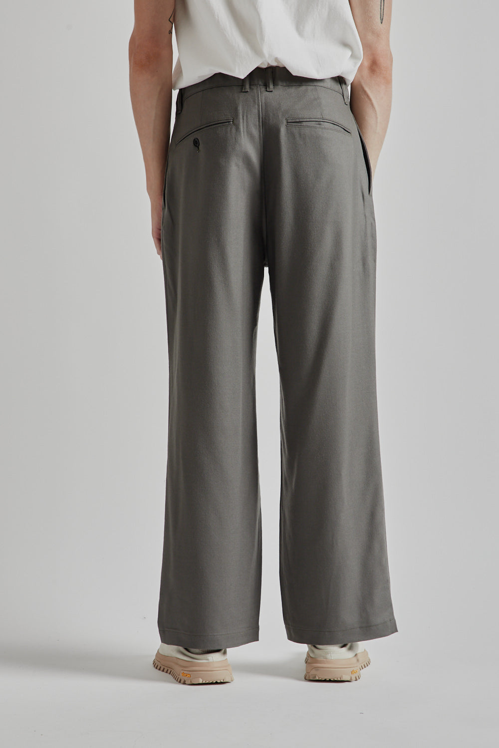 Box Pleat Wool Pants - Greige