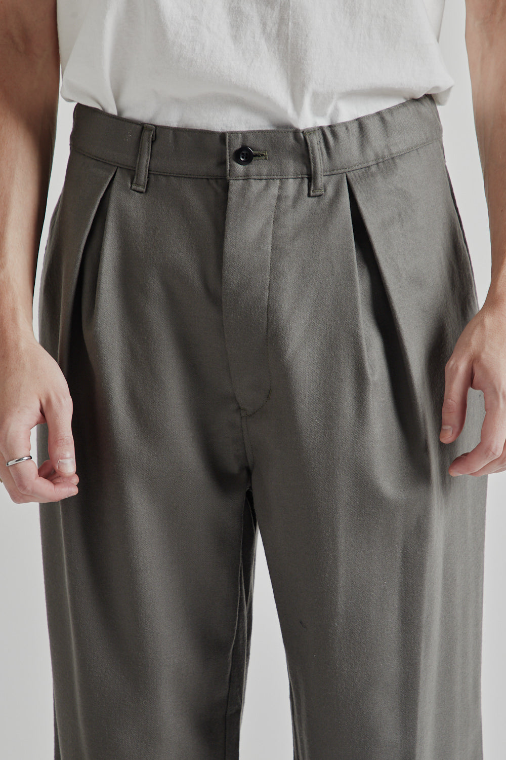 Box Pleat Wool Pants - Greige