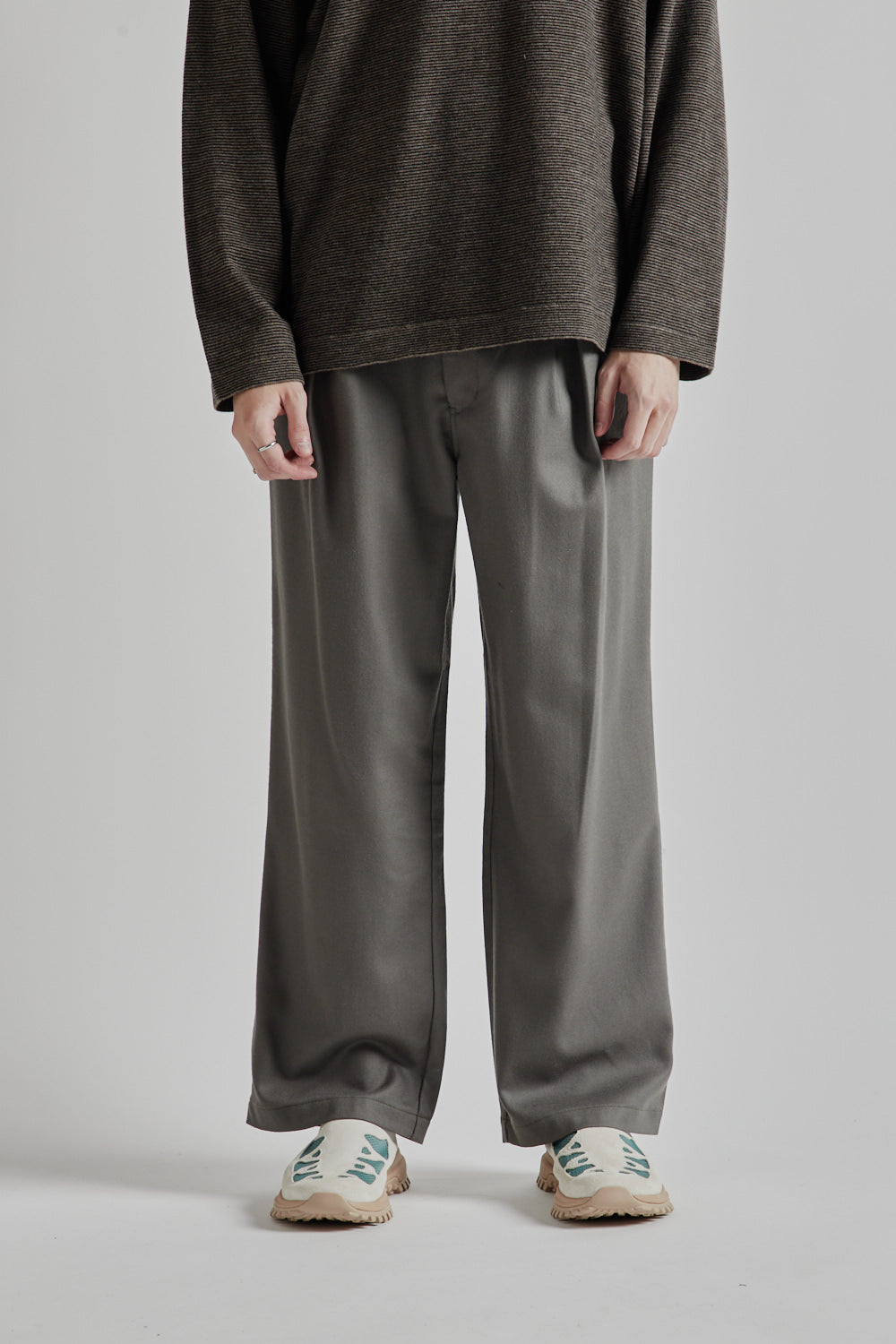 Box Pleat Wool Pants - Greige