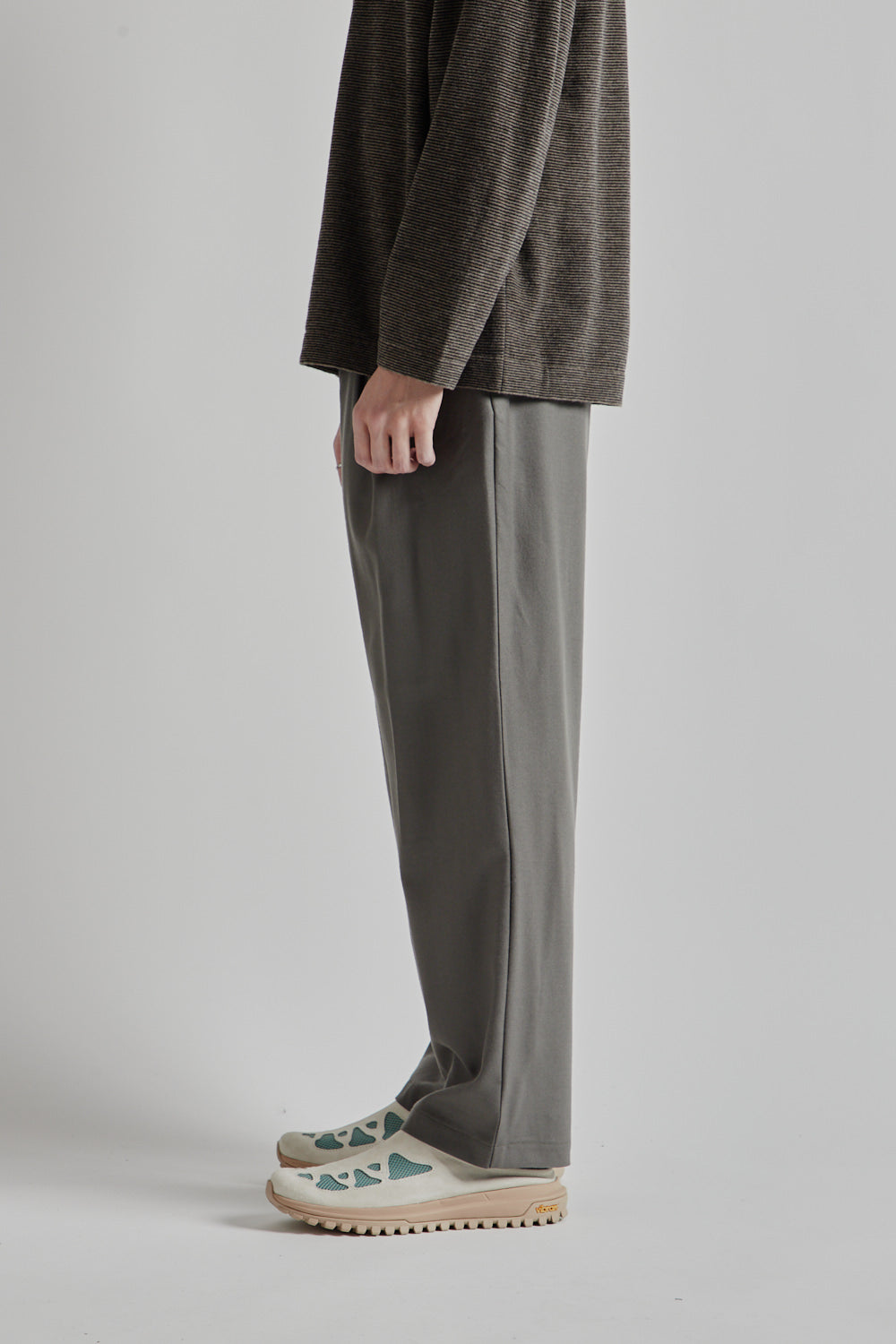 Box Pleat Wool Pants - Greige