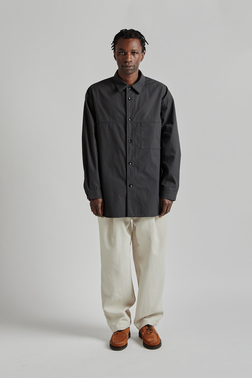 Still By Hand High Twist Shirt Blouson - Charcoal | Wallace