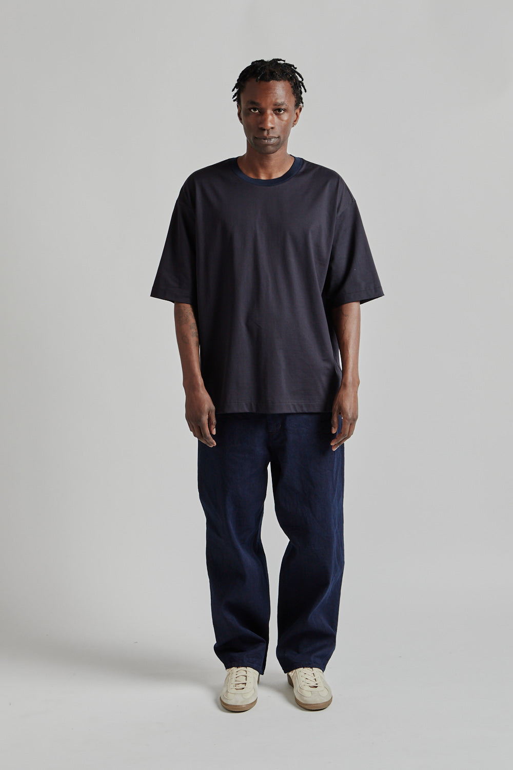 Still by Hand Knitted Rib T-Shirt Black Navy 1