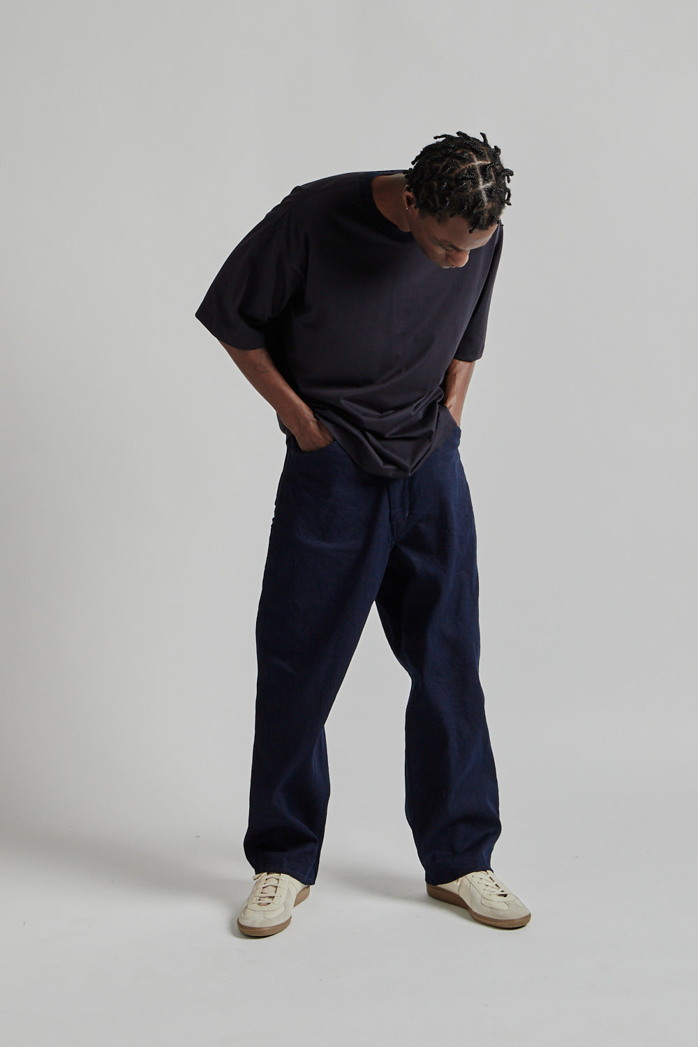 Still by Hand Knitted Rib T-Shirt Black Navy 10