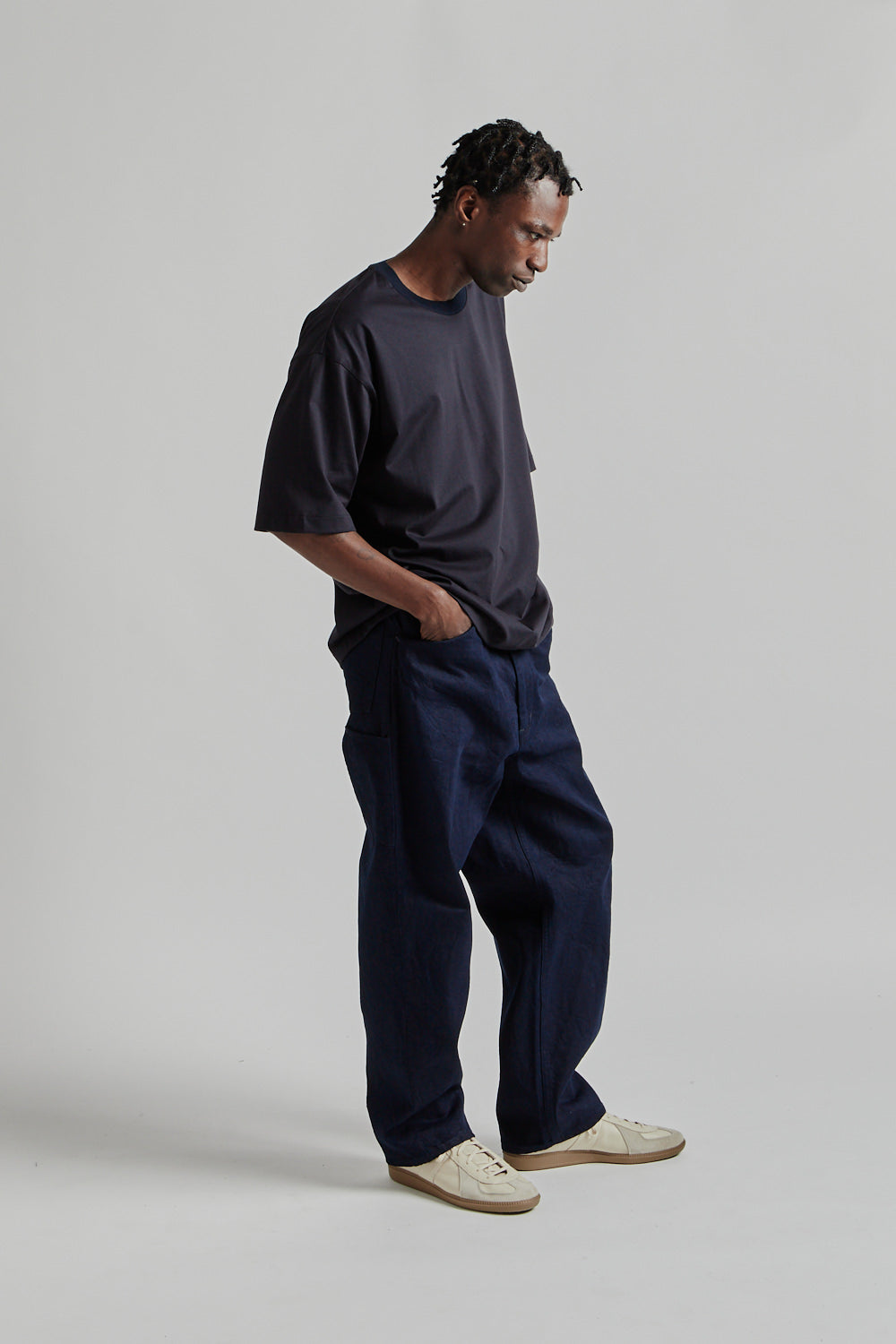 Still by Hand Knitted Rib T-Shirt Black Navy 11