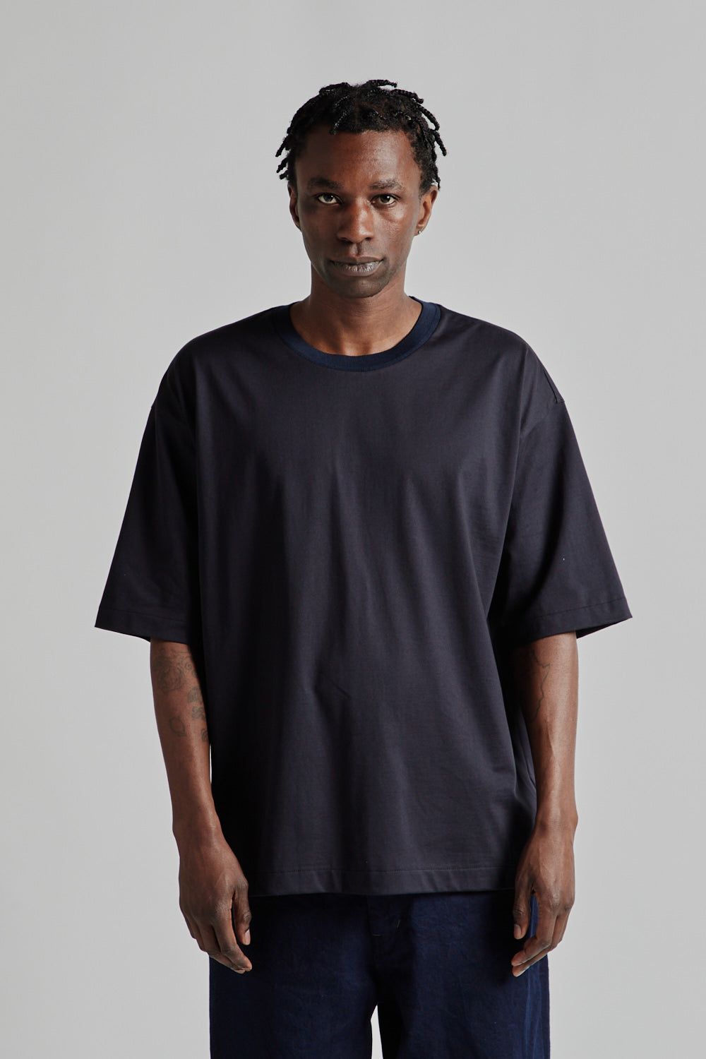 Still by Hand Knitted Rib T-Shirt Black Navy 2