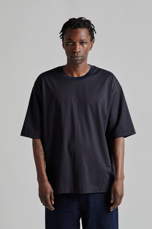 Still by Hand Knitted Rib T-Shirt Black Navy 2