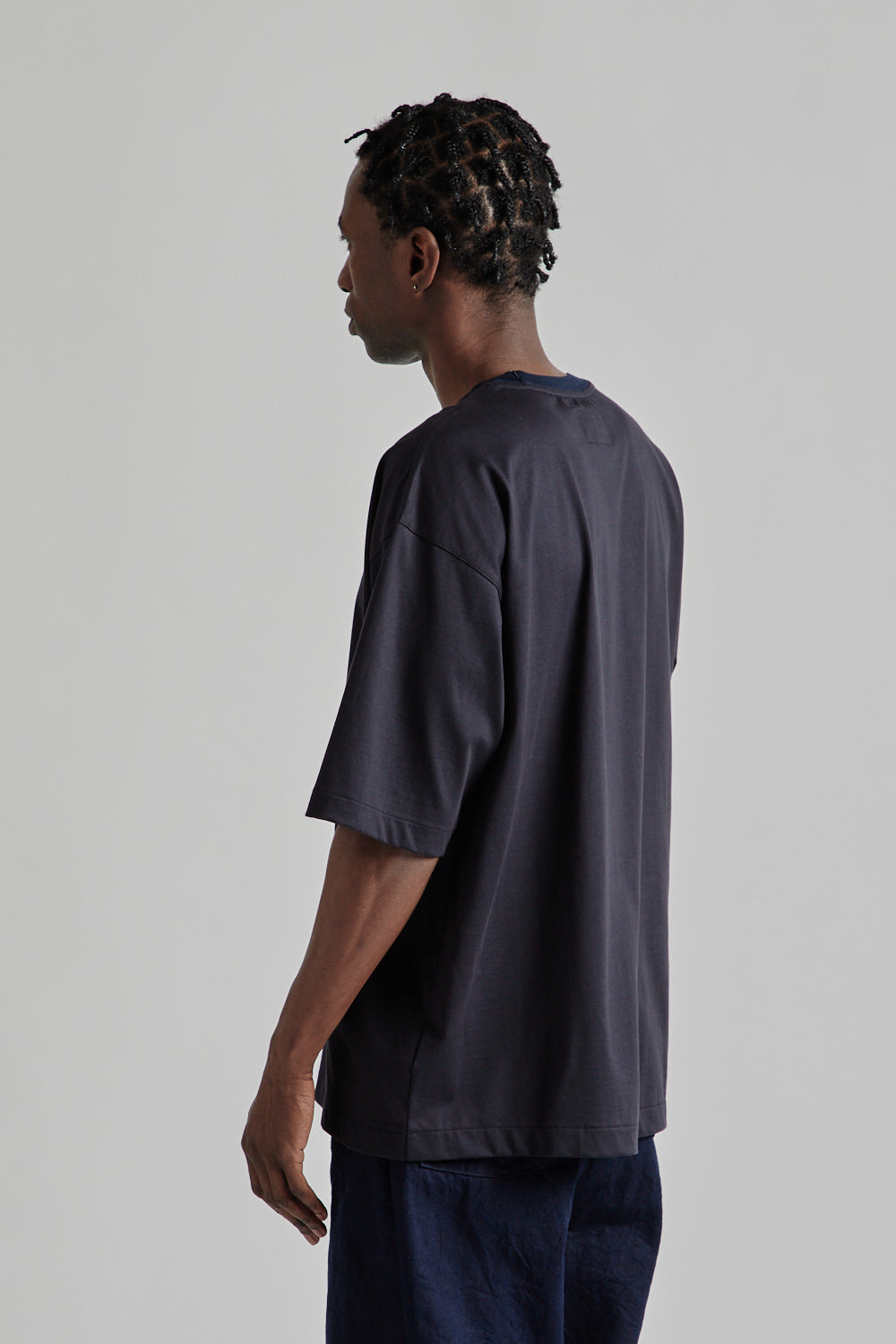 Still by Hand Knitted Rib T-Shirt Black Navy 4