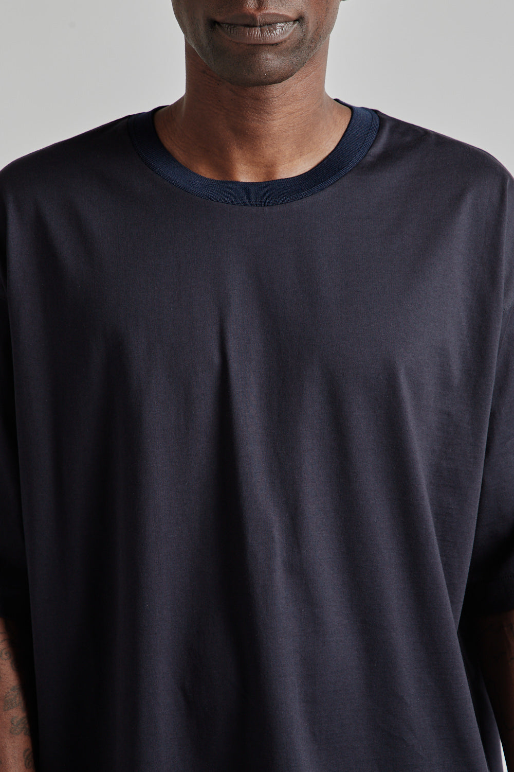 Still by Hand Knitted Rib T-Shirt Black Navy 6
