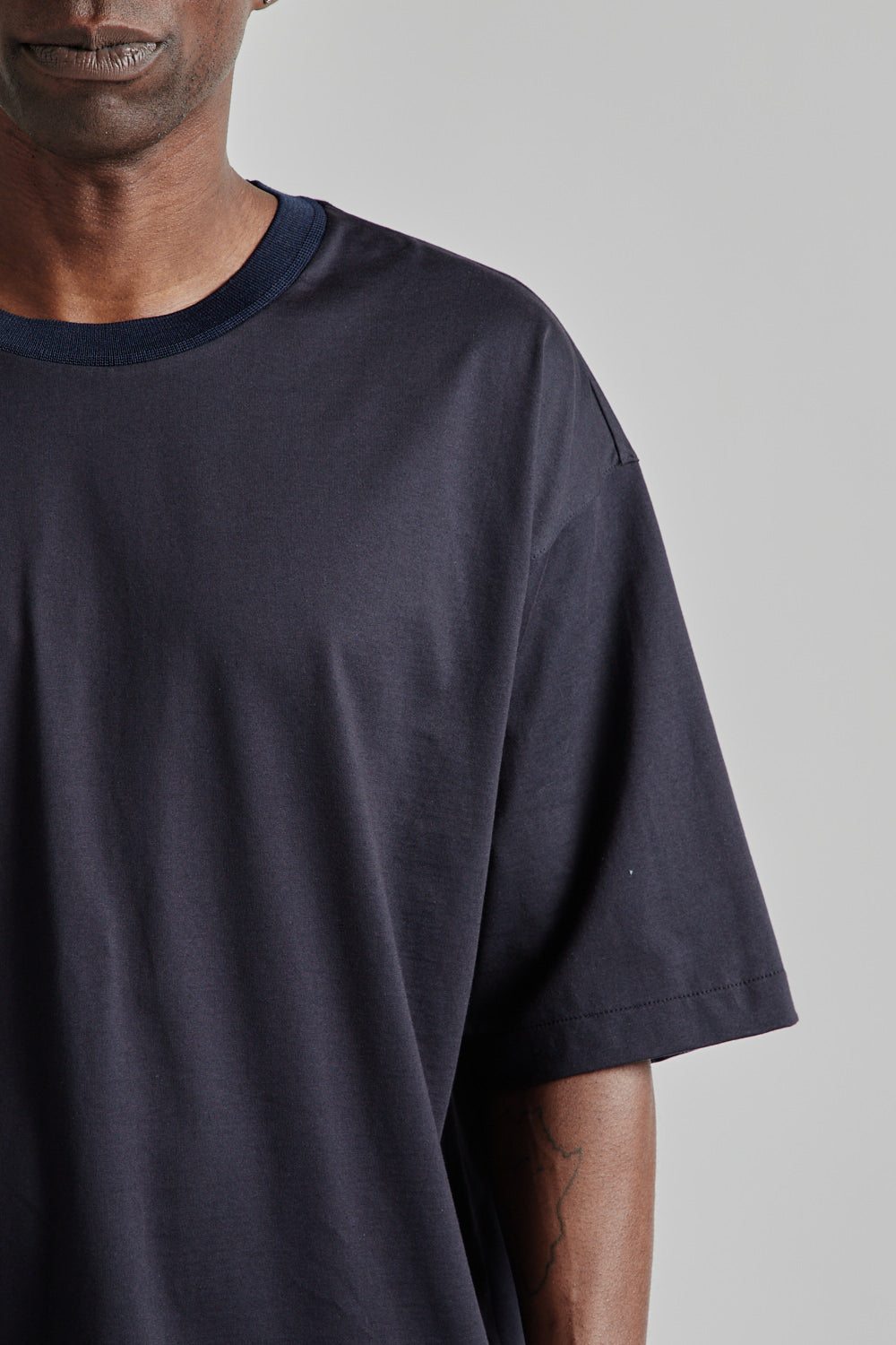 Still by Hand Knitted Rib T-Shirt Black Navy 7