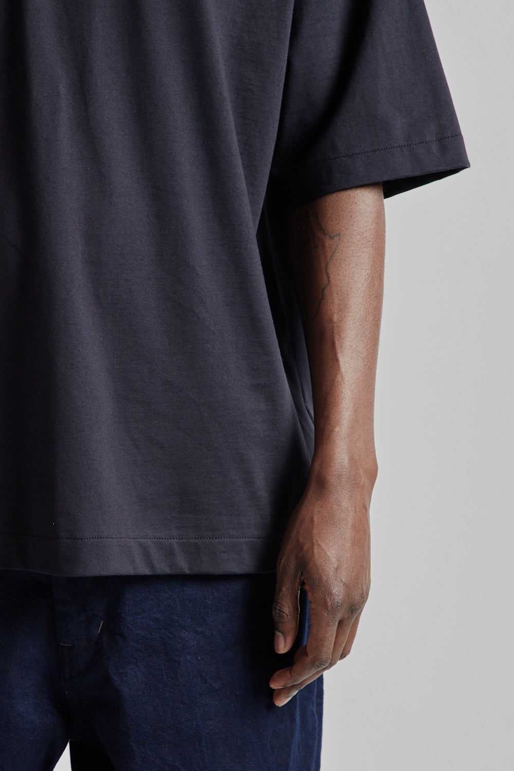 Still by Hand Knitted Rib T-Shirt Black Navy 8