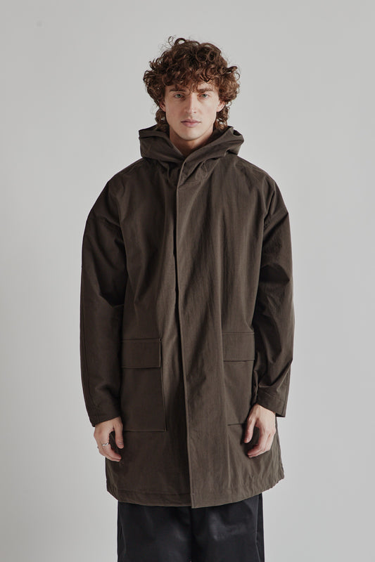 Nylon OX Hooded Coat - Brown