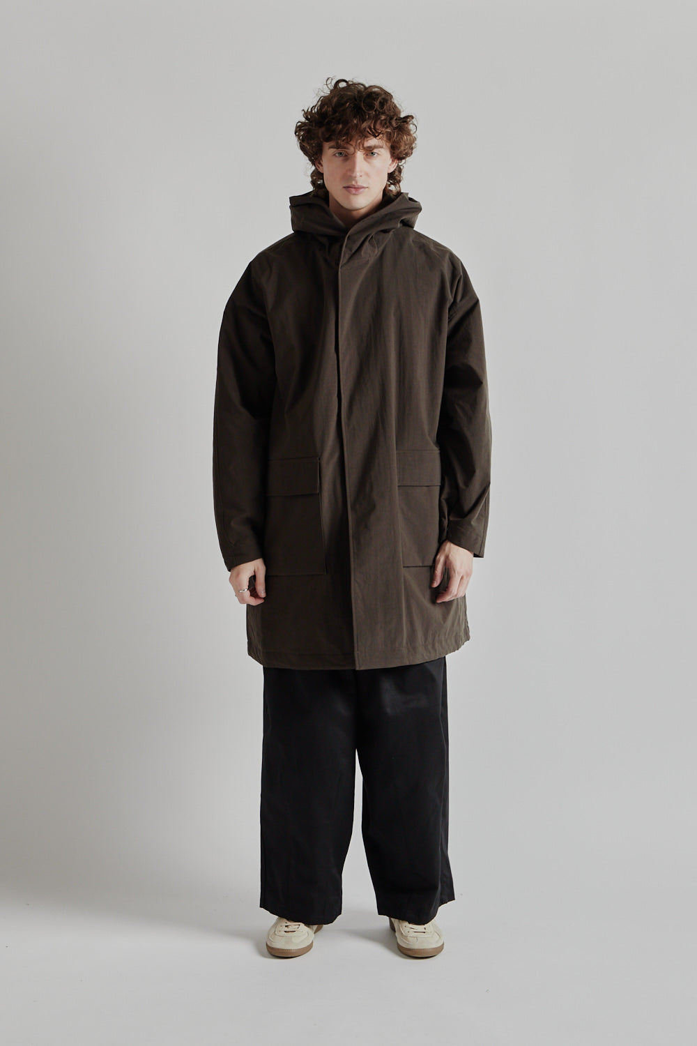 Nylon OX Hooded Coat - Brown