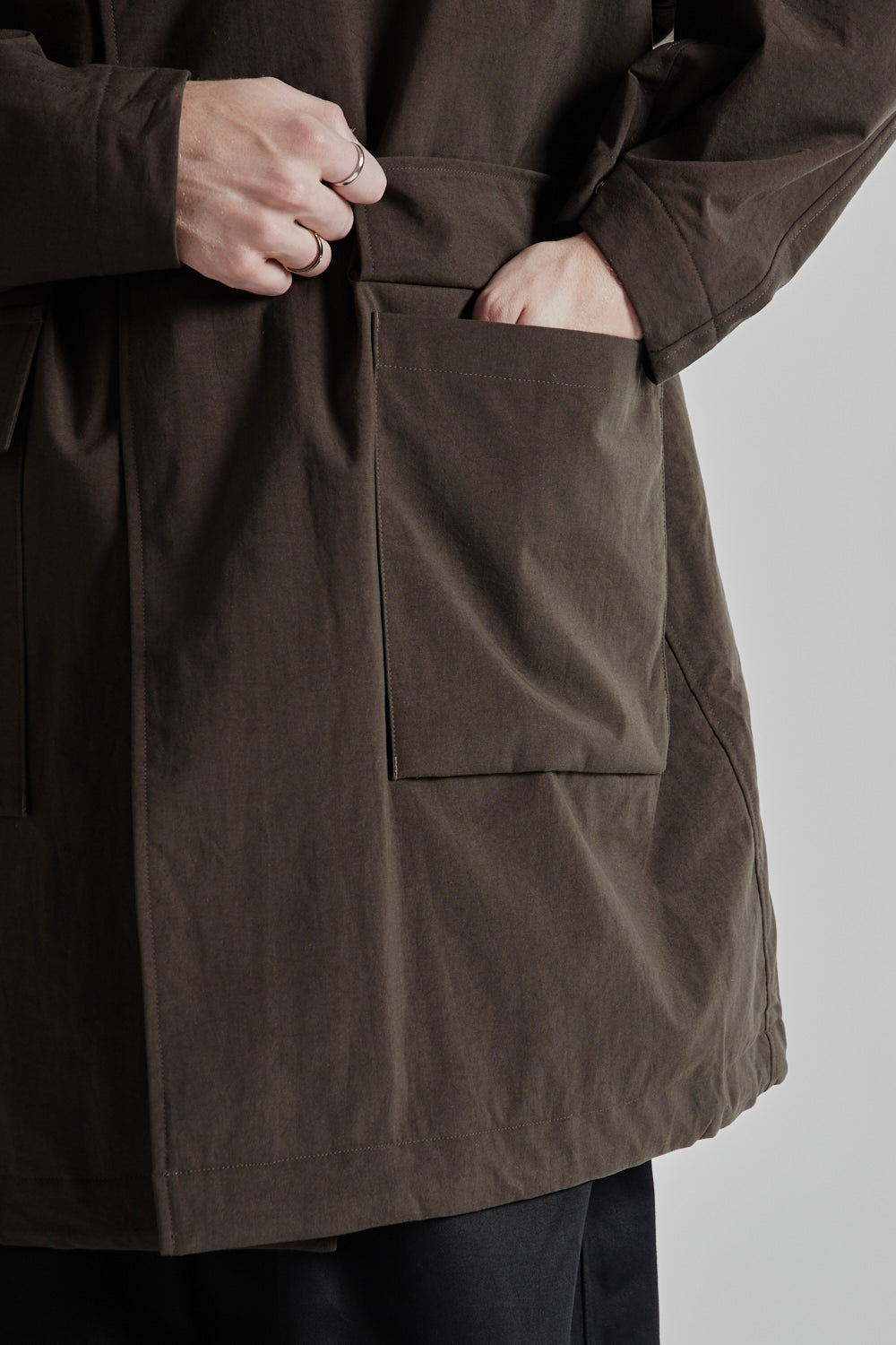 Nylon OX Hooded Coat - Brown