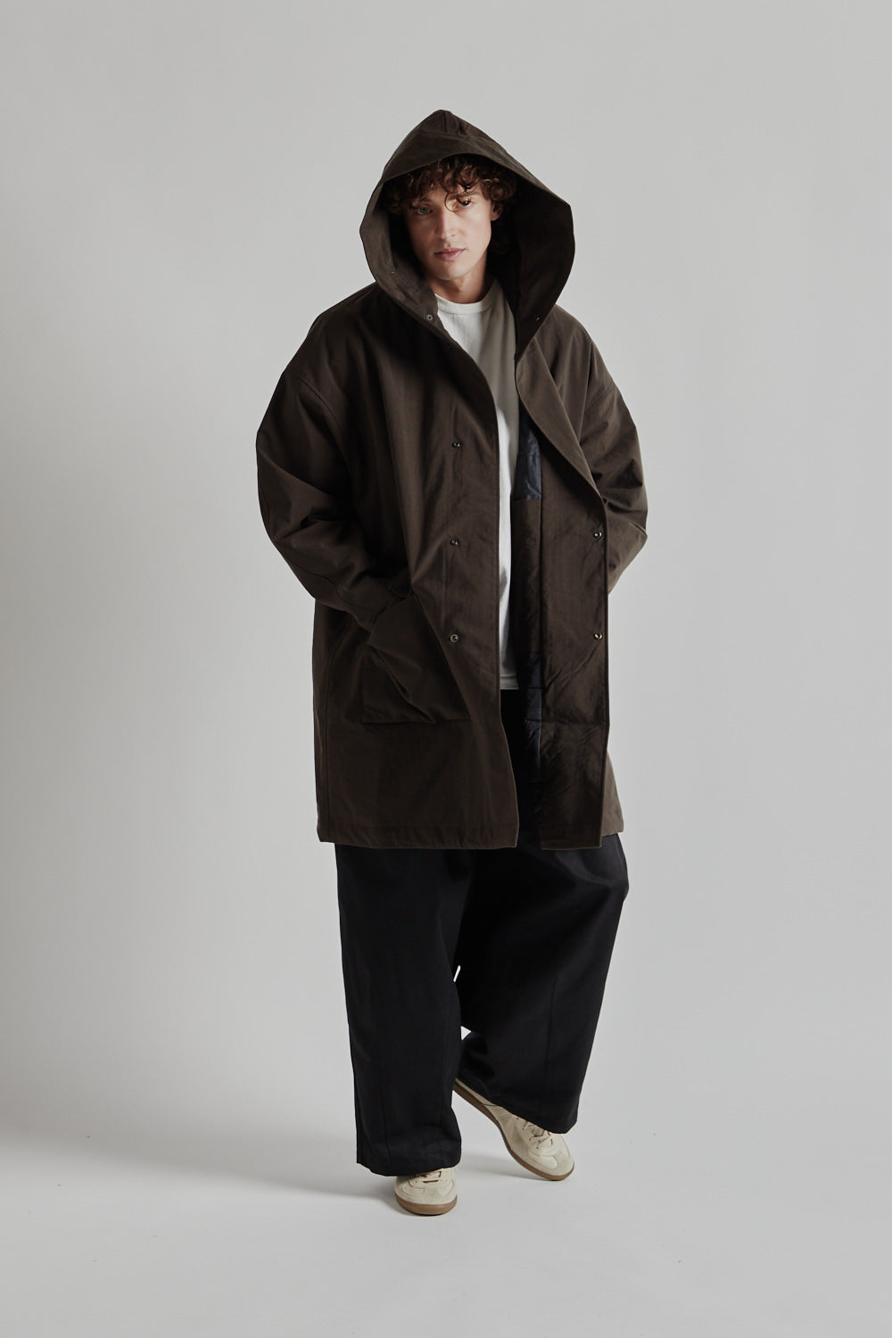 Nylon OX Hooded Coat - Brown