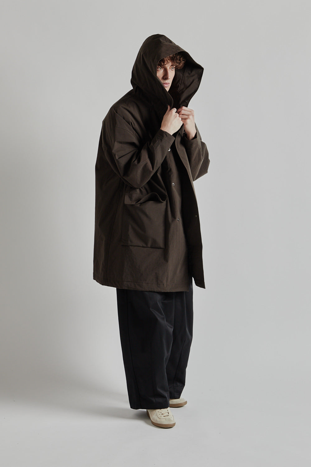 Nylon OX Hooded Coat - Brown