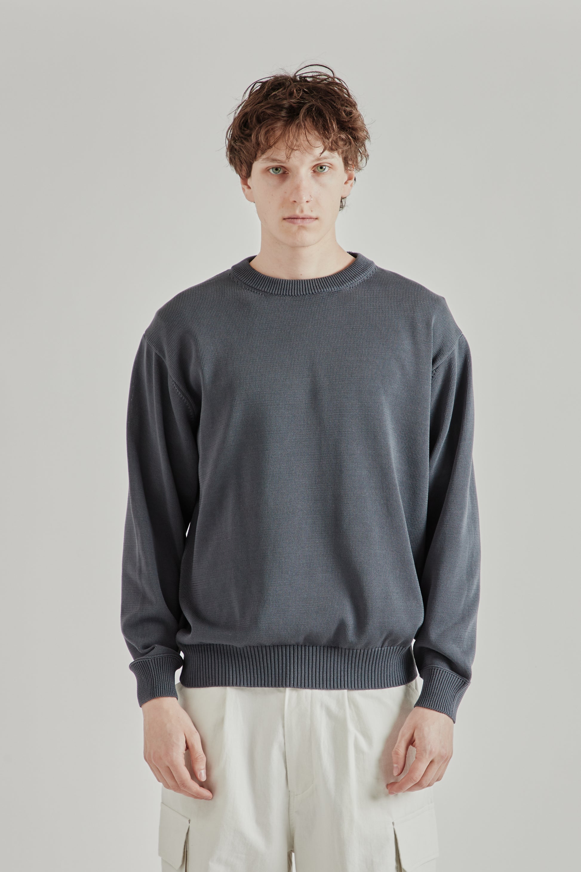 Still by Hand SS26 10G Cotton Sweater Blue Grey2602