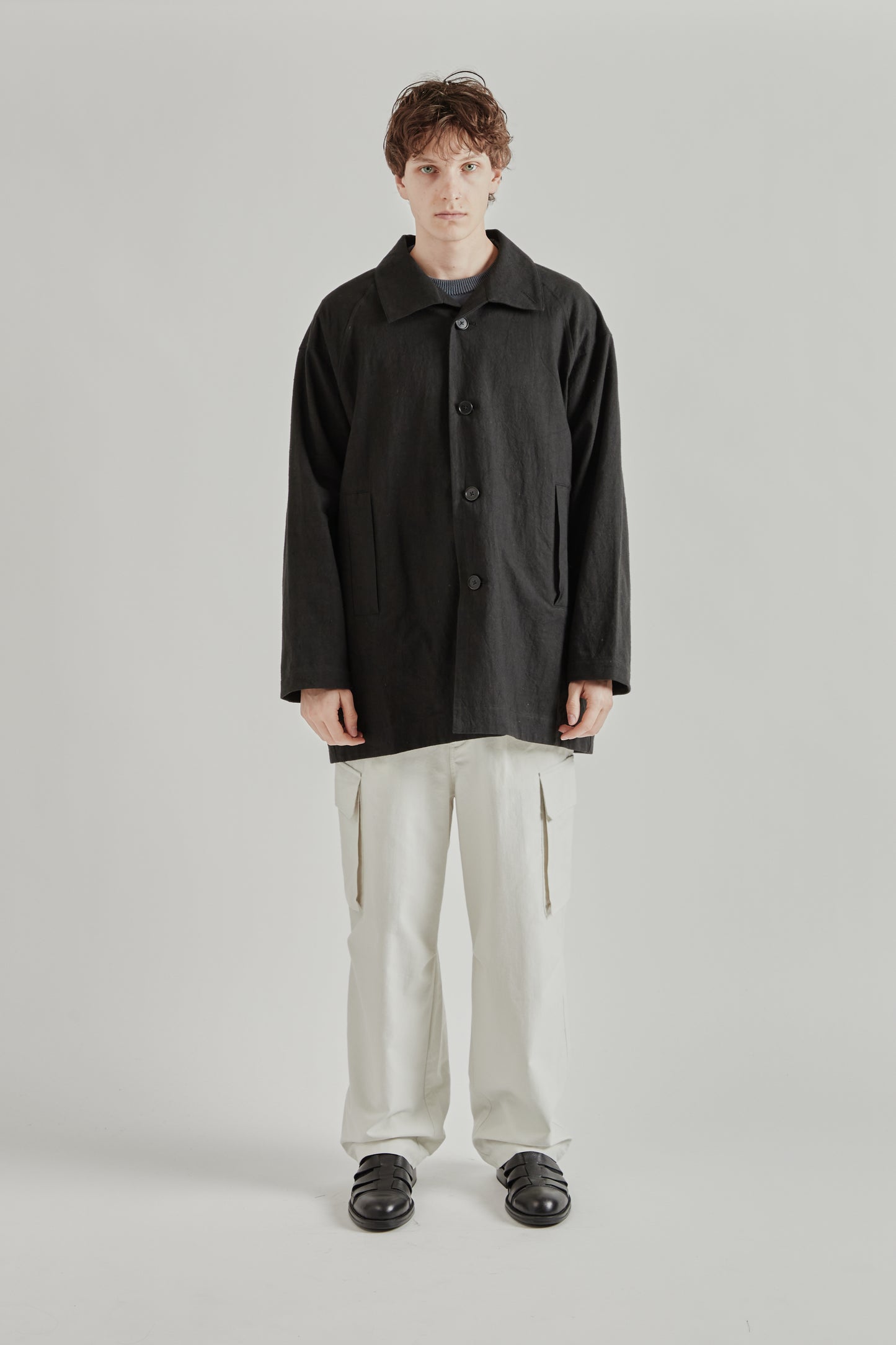 Still by Hand SS26 Cotton Linen Half Coat Black 1