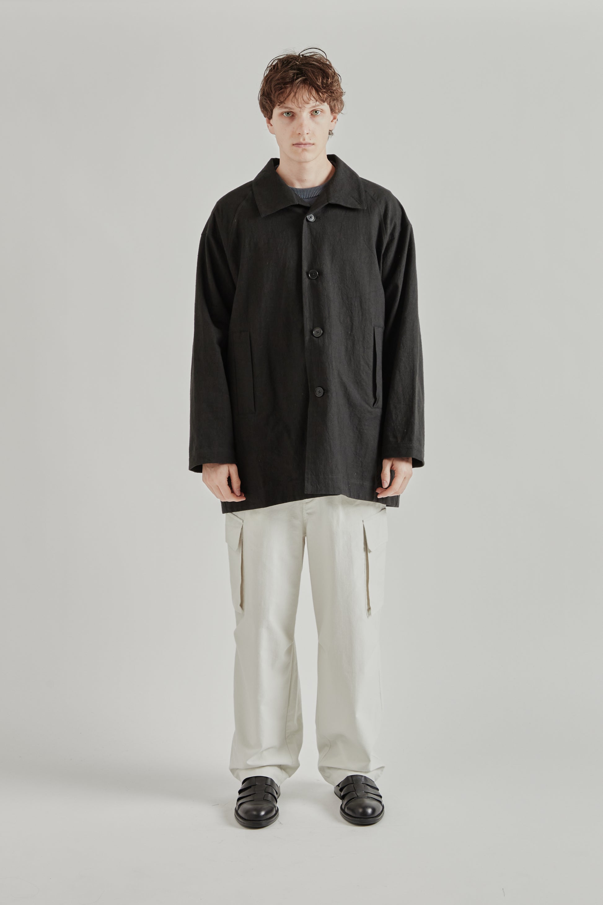 Still by Hand SS26 Cotton Linen Half Coat Black 1