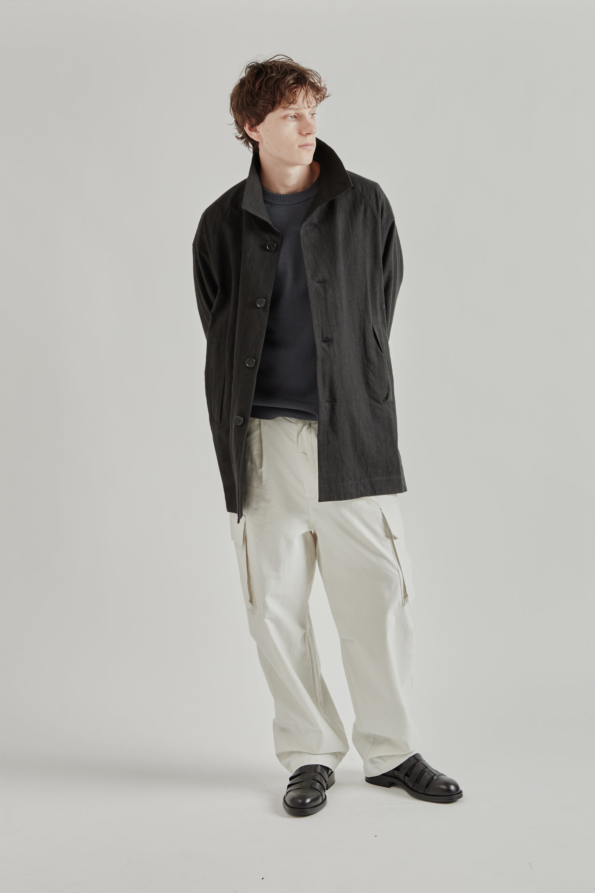 Still by Hand SS26 Cotton Linen Half Coat Black 12
