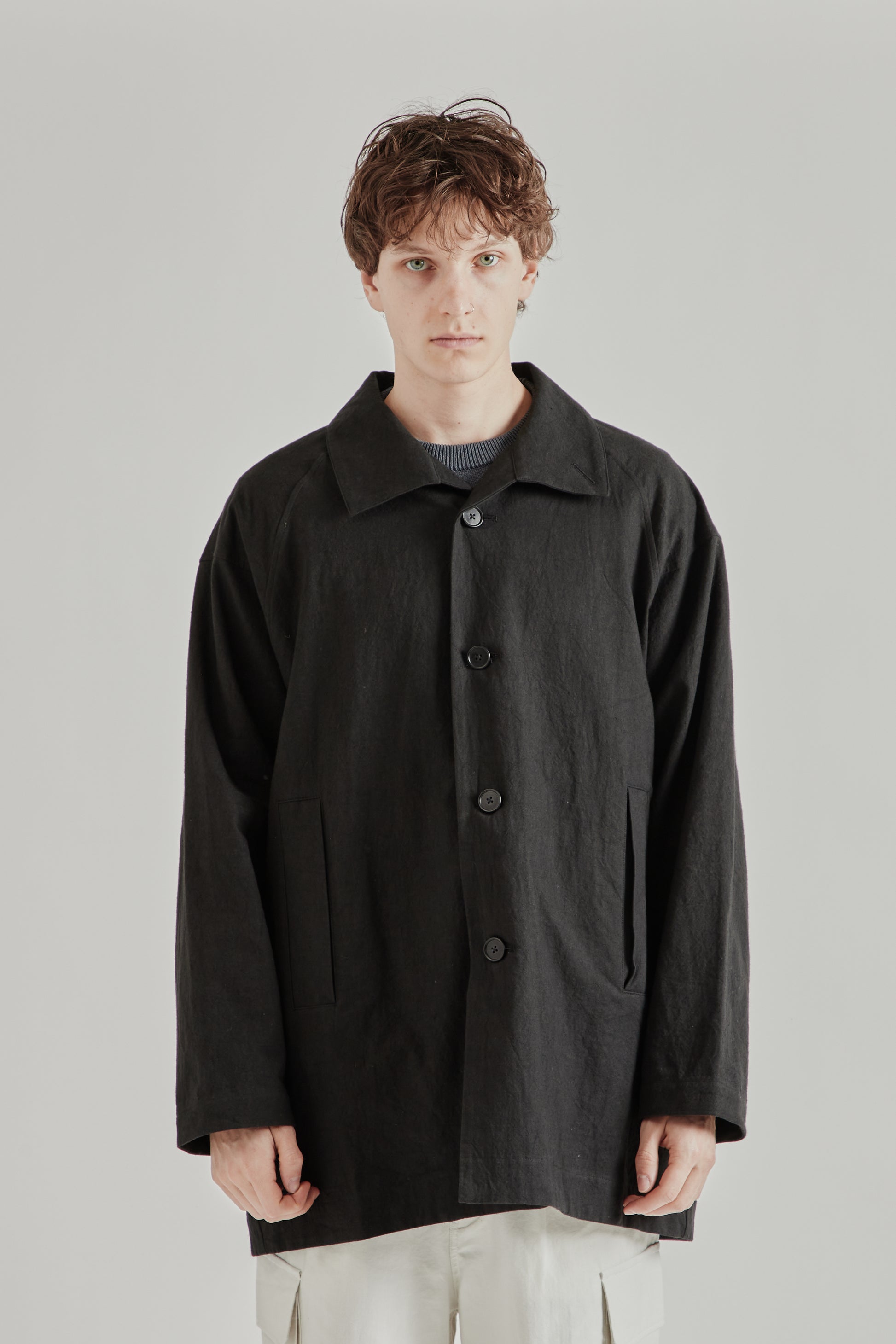 Still by Hand SS26 Cotton Linen Half Coat Black 2