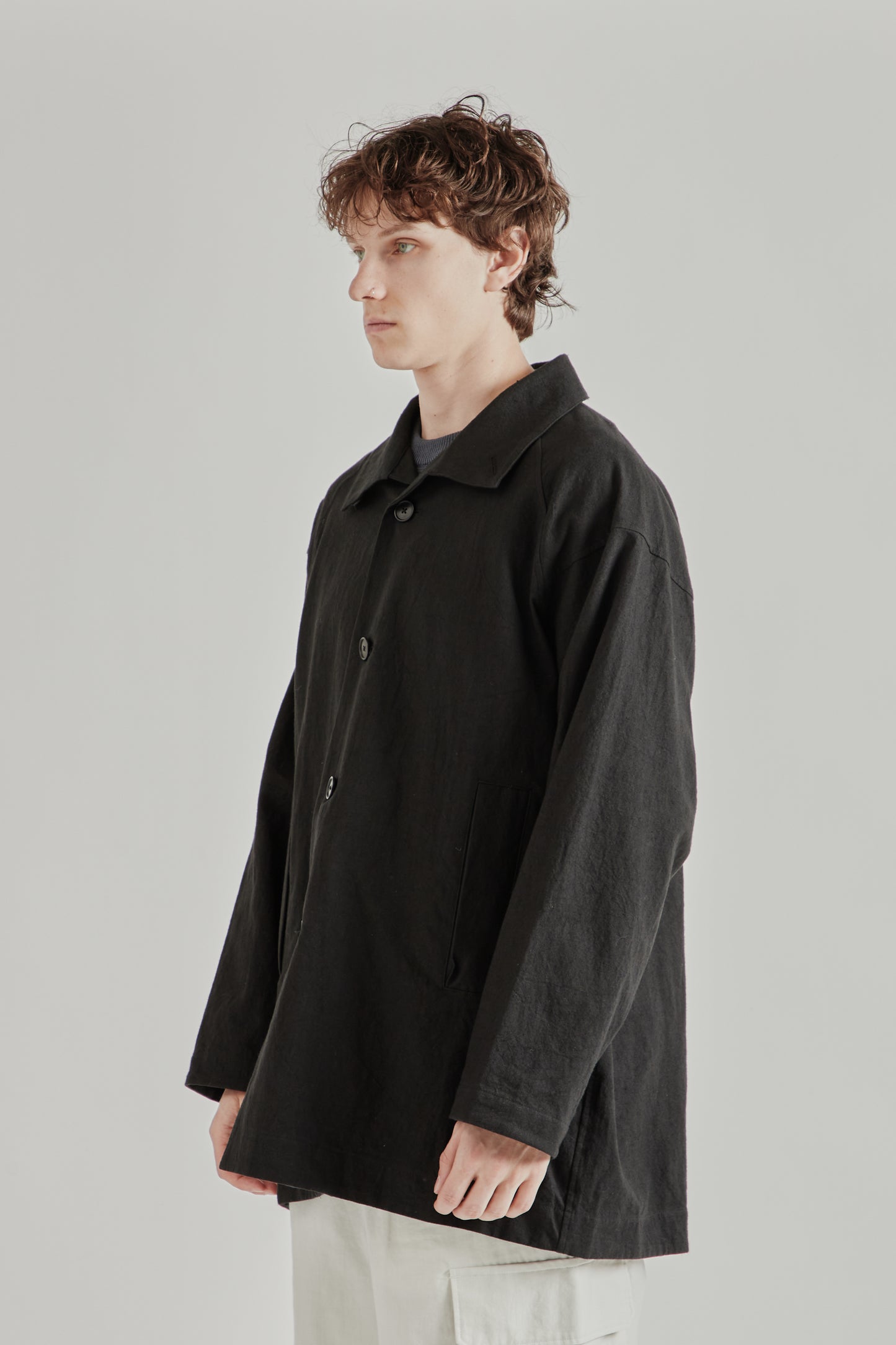 Still by Hand SS26 Cotton Linen Half Coat Black 3